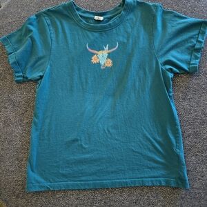 Teal Tee Shirt with Bull Design